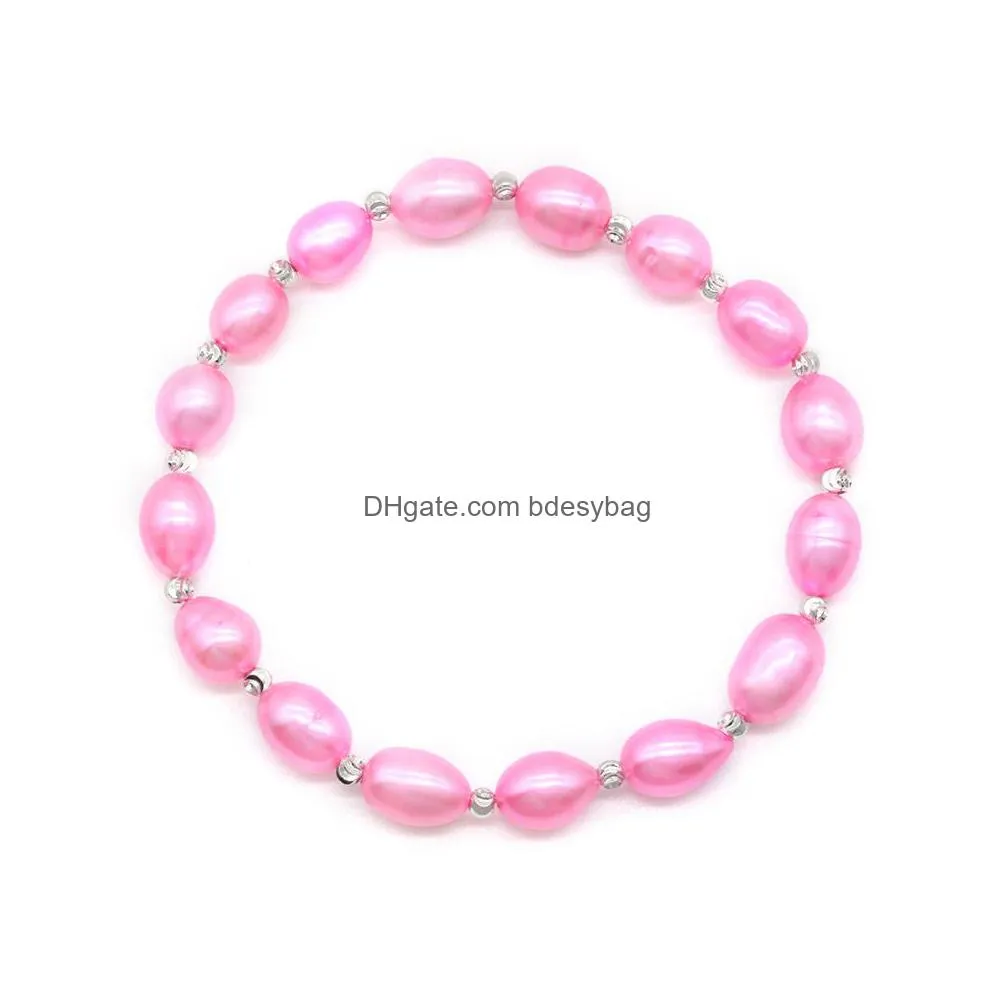 rice pearl strand bracelets 10 colors freshwater cultured 78mm dyed color pearls bead bracelet bangle for women wedding jewelry gifts
