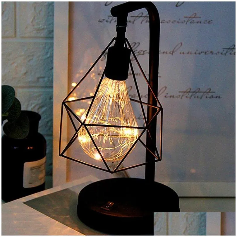 creative holiday retro iron art minimalist hollow diamond table lamps reading lamp night light bedroom desk lighting