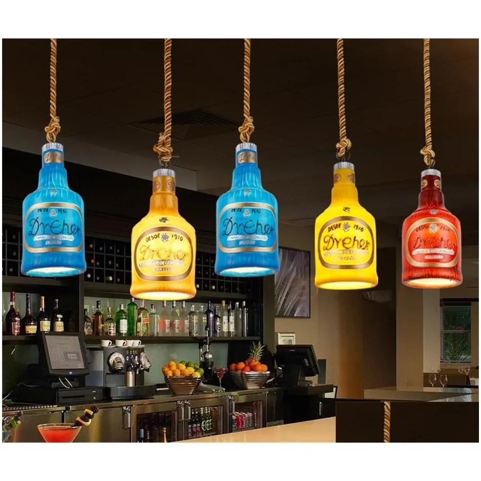 creative bar bar chandeliers shop restaurant lounge personalized single retro wine bottle single head decorative lamps