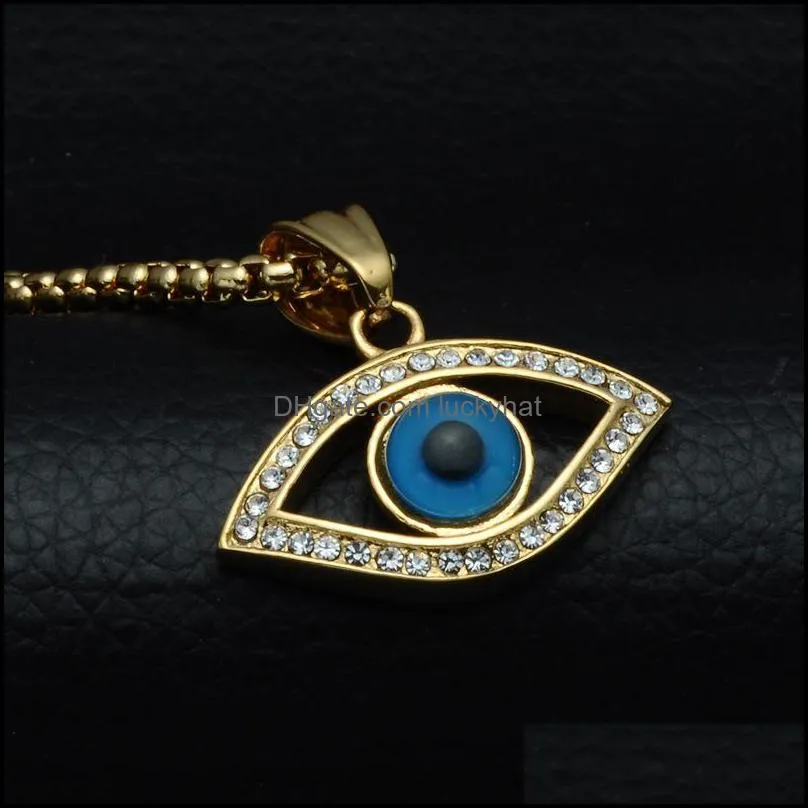 316l stainless steel men iced out blue eye of god pendant necklaces with zircon fashion long chain hip hop men jewelry luckyhat