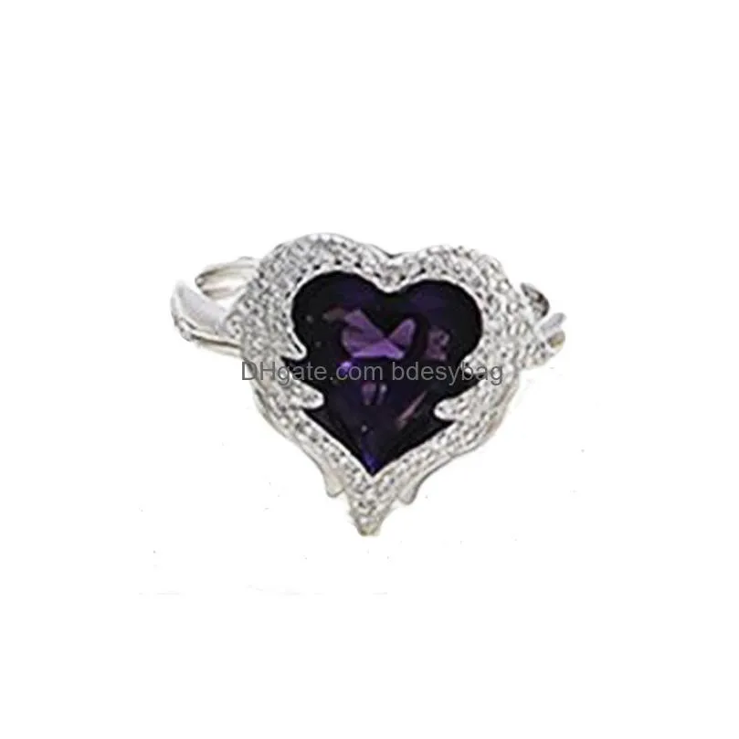 fashion jewelry 925 sterling silver heart gem ring zircon angel wing heart gem ring for women love wish