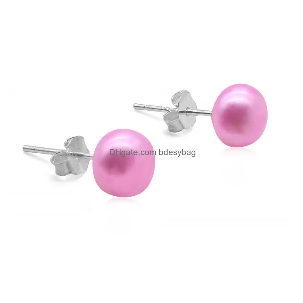 925 sterling silver stud pearl earrings freshwater cultured button pearls love wish earring for women jewelry