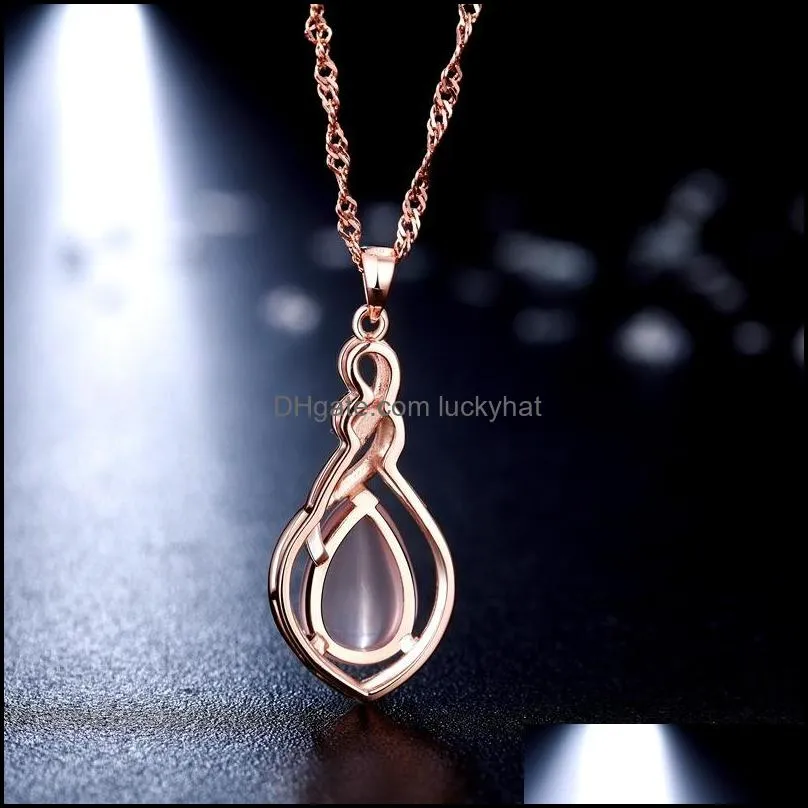 rose gold pendant necklace ladies natural pink crystals necklaces female clavicle pendant jewelry party gift rose quartz necklaces luckyhat