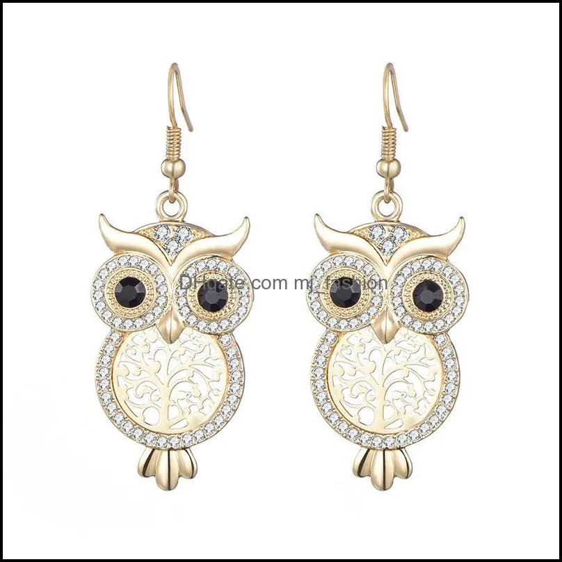 designs exquisite luxury crystal animal big eye owl earrings long hooks hollow tree dangle earring for women lovely party charm