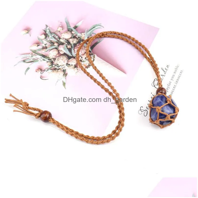 healing crystal natural stone pendant weave net bag charms green pink crystal opal rope chain necklaces wholesale christmas jewelry