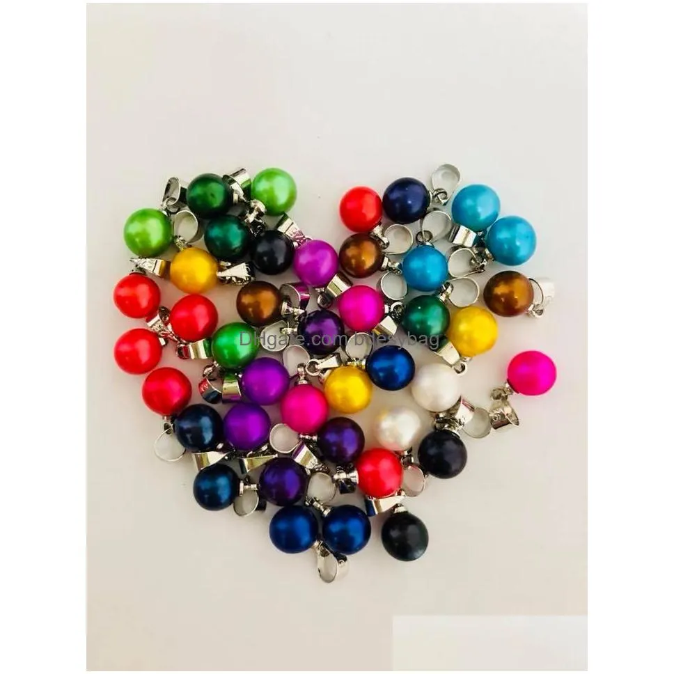 10pcs loose round pearl pendant 68mm size in random freshwater round pearl simple pendants mixed color love wish best gift for women