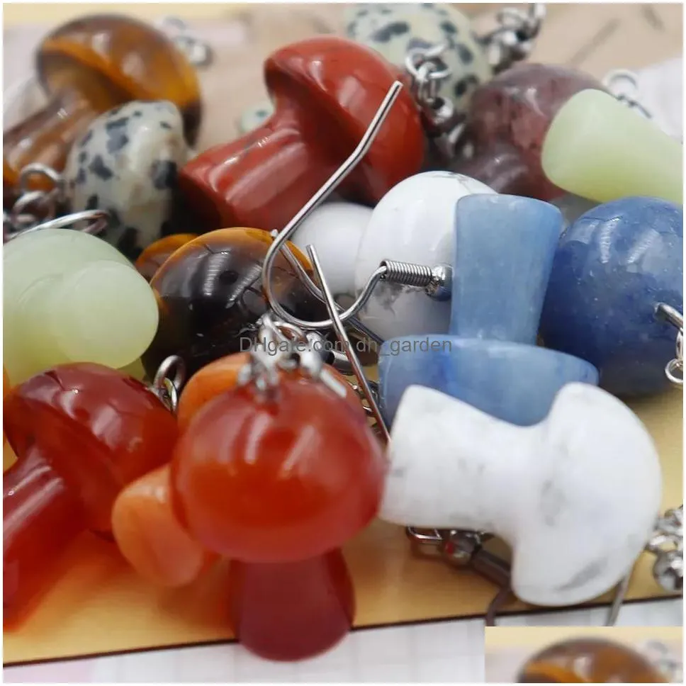 natural stone mushroom charms earrings hand carved crystal quartz mini earring pendant jewelry