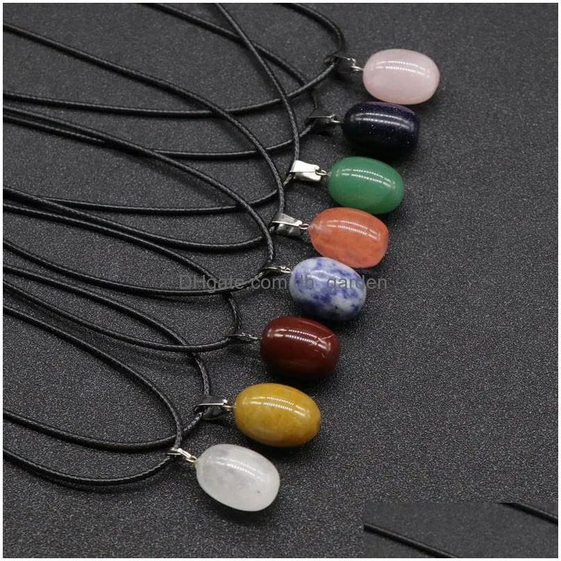 natural stone irregular oval egg shape pendant necklace lots quartz healing crystal rope chain collar for women fashion jewelry