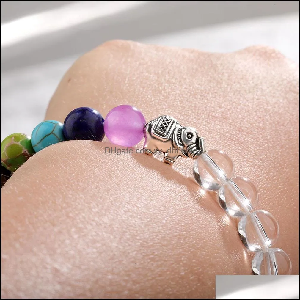 7 chakra bead bracelet natural stone beads yoga alloy metal silver plated elephant charm bracelets friendship jewelry