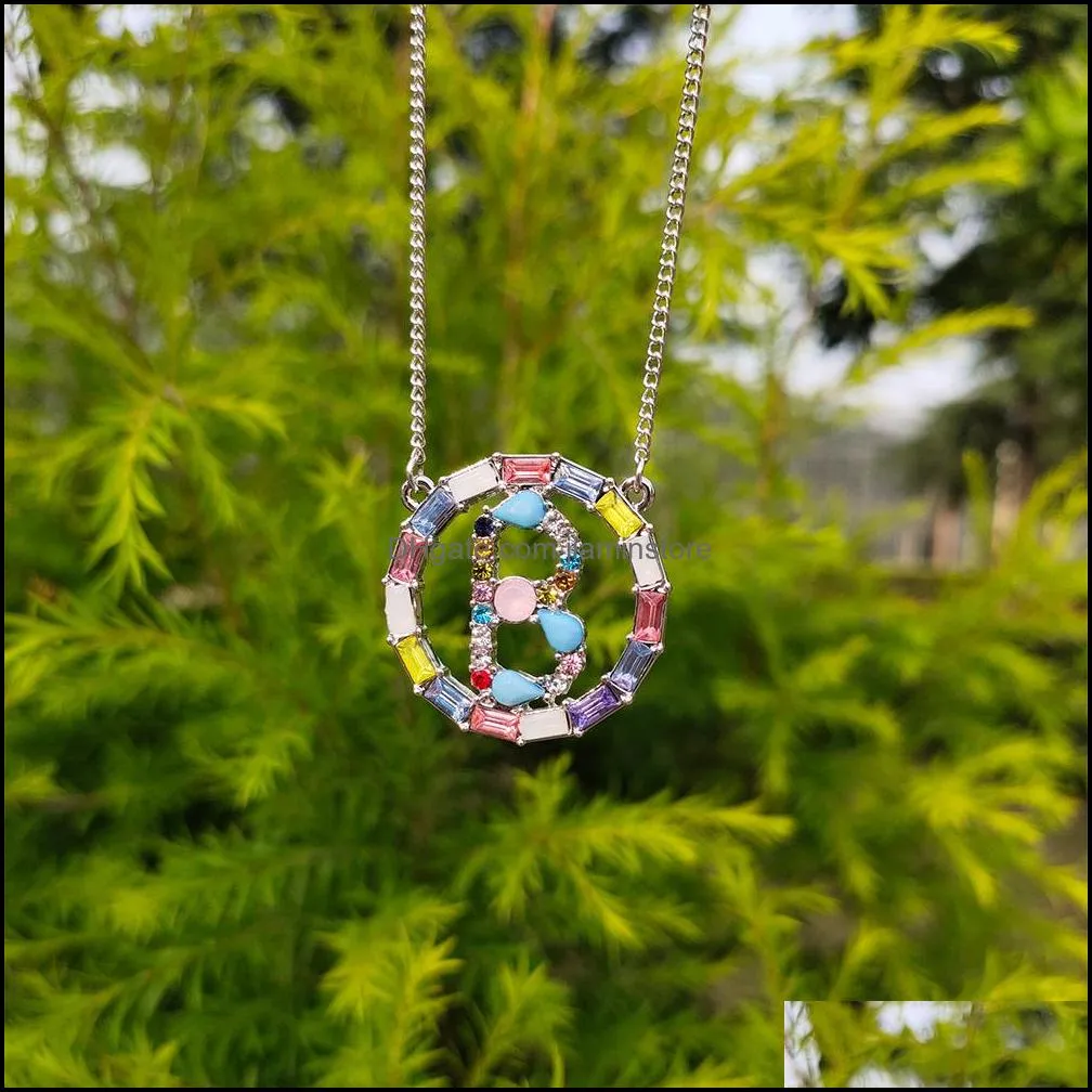 fashion colorful 26 letter initial necklace rainbow crystal stone pendant necklaces for women personalized mothers day jewelry gifts