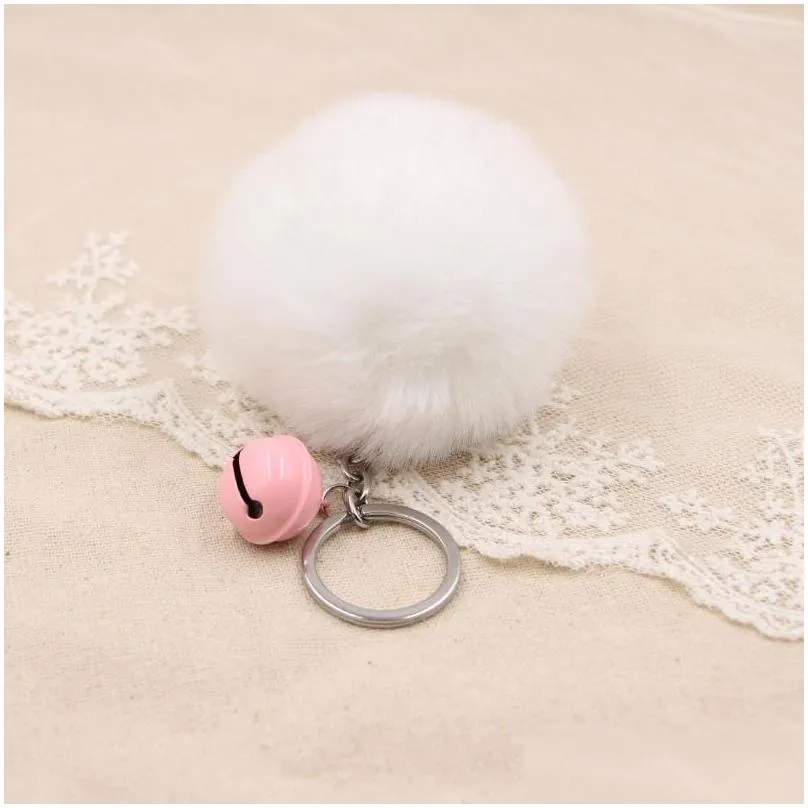 keychains fashion simitation rex hair ball keychain bells key chain pompom rings girl women bag car jewelry emel22