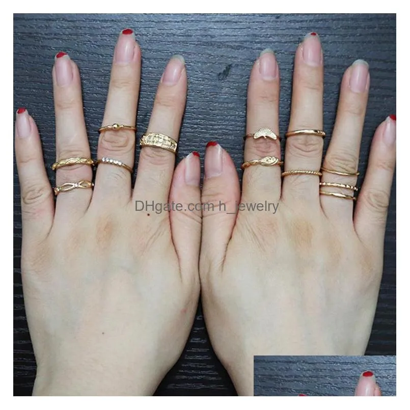 fashion jewelry vintage gold ring set combine joint ring band ring toes rings 12pcs/set