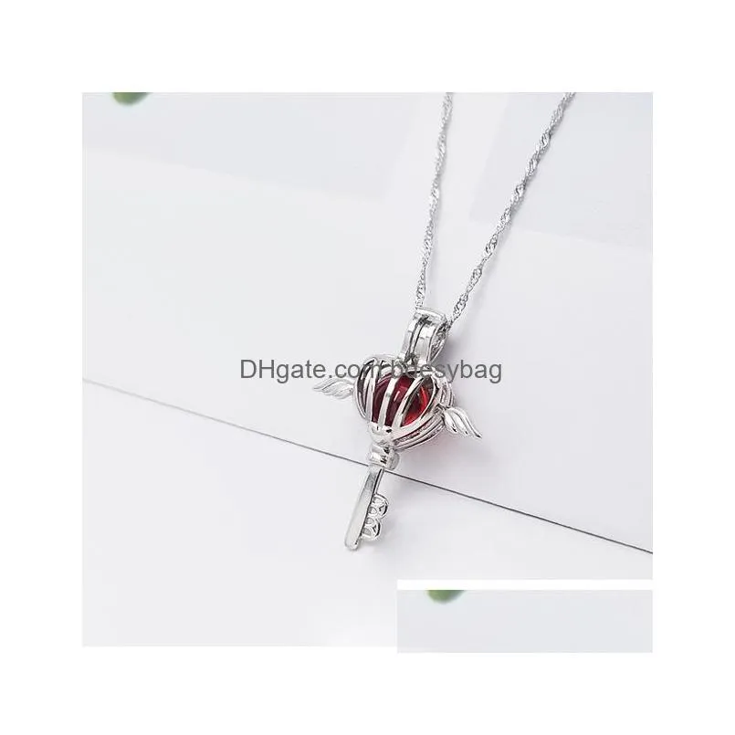 925 sterling silver pearl cages pendant key/heart/angle wing/owl styles diy fashion jewelry gift