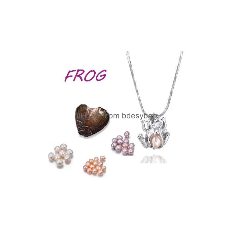 1 set silver tone personalized love wish pearl necklace cage pendant frog/ribbon/insect best gifts for women girls necklaceaddoyster