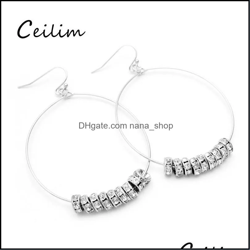 fashion jewelry geometry big hoop earrings for women high quality alloy crystal charms earrings silver color statement ear rings