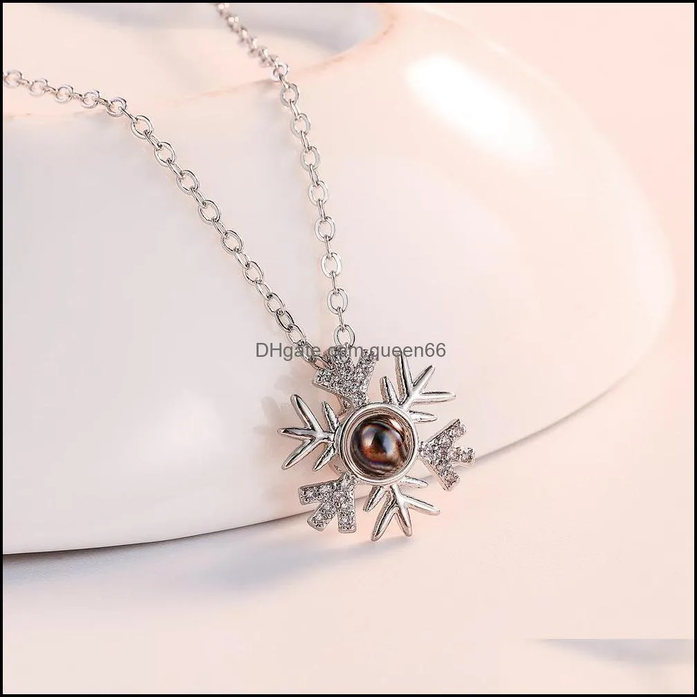 snowflake necklace pendant love memory lover jewelry gift wholesale i love you necklace