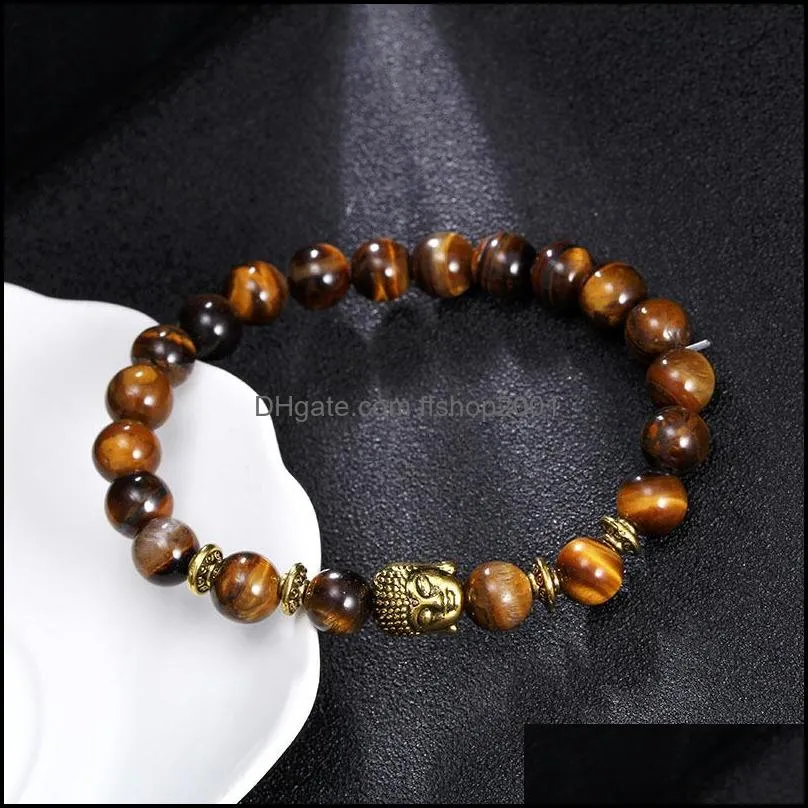 2017 8mm tiger eye beads bracelet fashion jewelry wholesale natural stone with buddha charm stone beads men bracelets bangle  