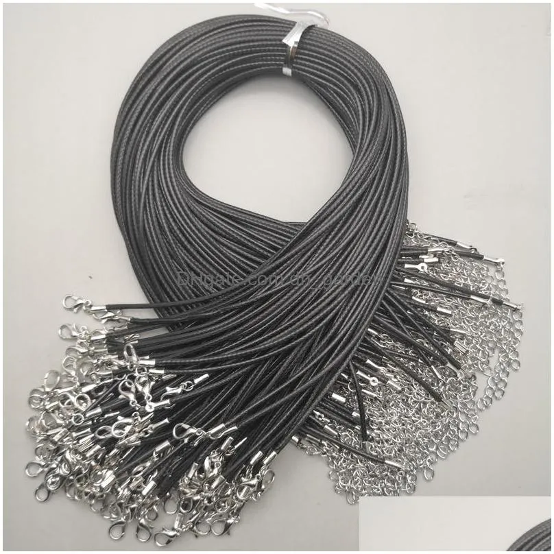 45cm 60cm black 1.5mm 2.0mm wax rope lobster clasp chains for necklace lanyard jewelry pendant cords making acc