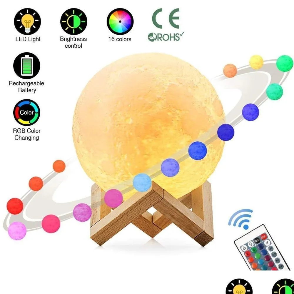 3d led night 16colors magical moon led light moonlight desk lamp usb rechargeable 3d light colors stepless for christmas lights or