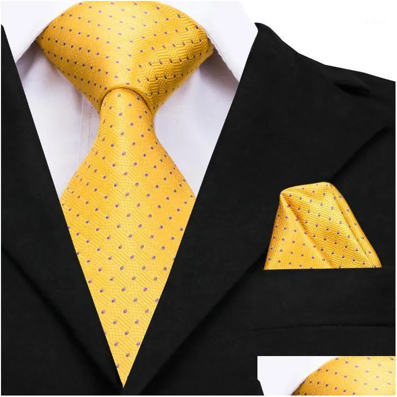hitie gold silk tie 2021 designer yellow dots large ties for men high quality hand jacquard woven neck 160cm cz0091