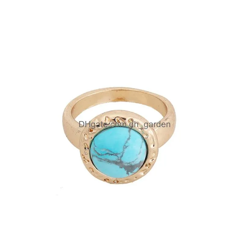 rose quartz gem fashion turquoise stone howlites rings gold color finger rings for women jewelry partry gift