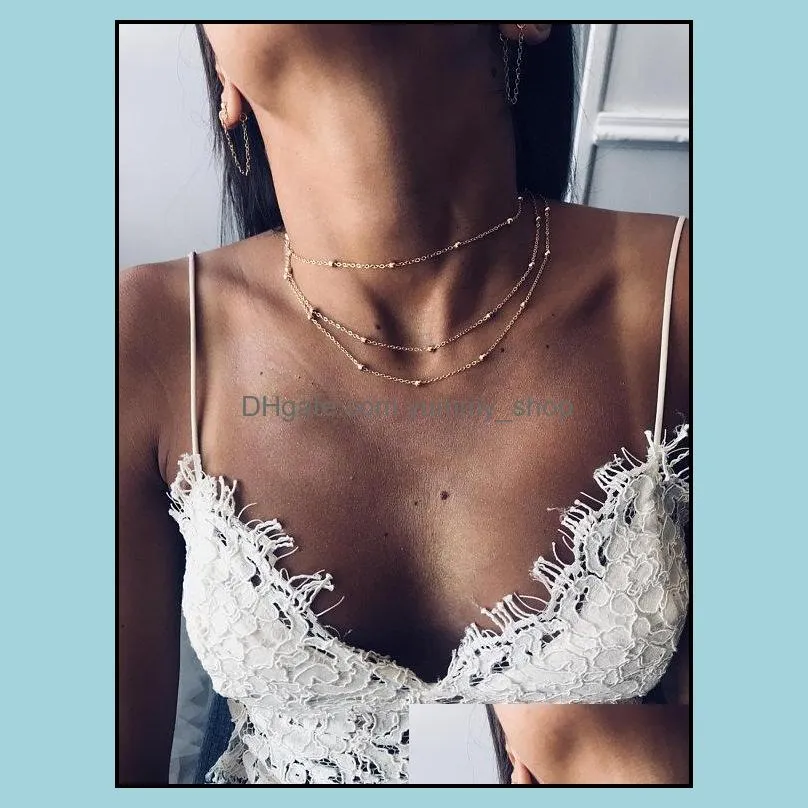  fashion bohemian multi layer bead chain necklace female gold 3 layer simple beach girl collar tiny necklace for women jewelry