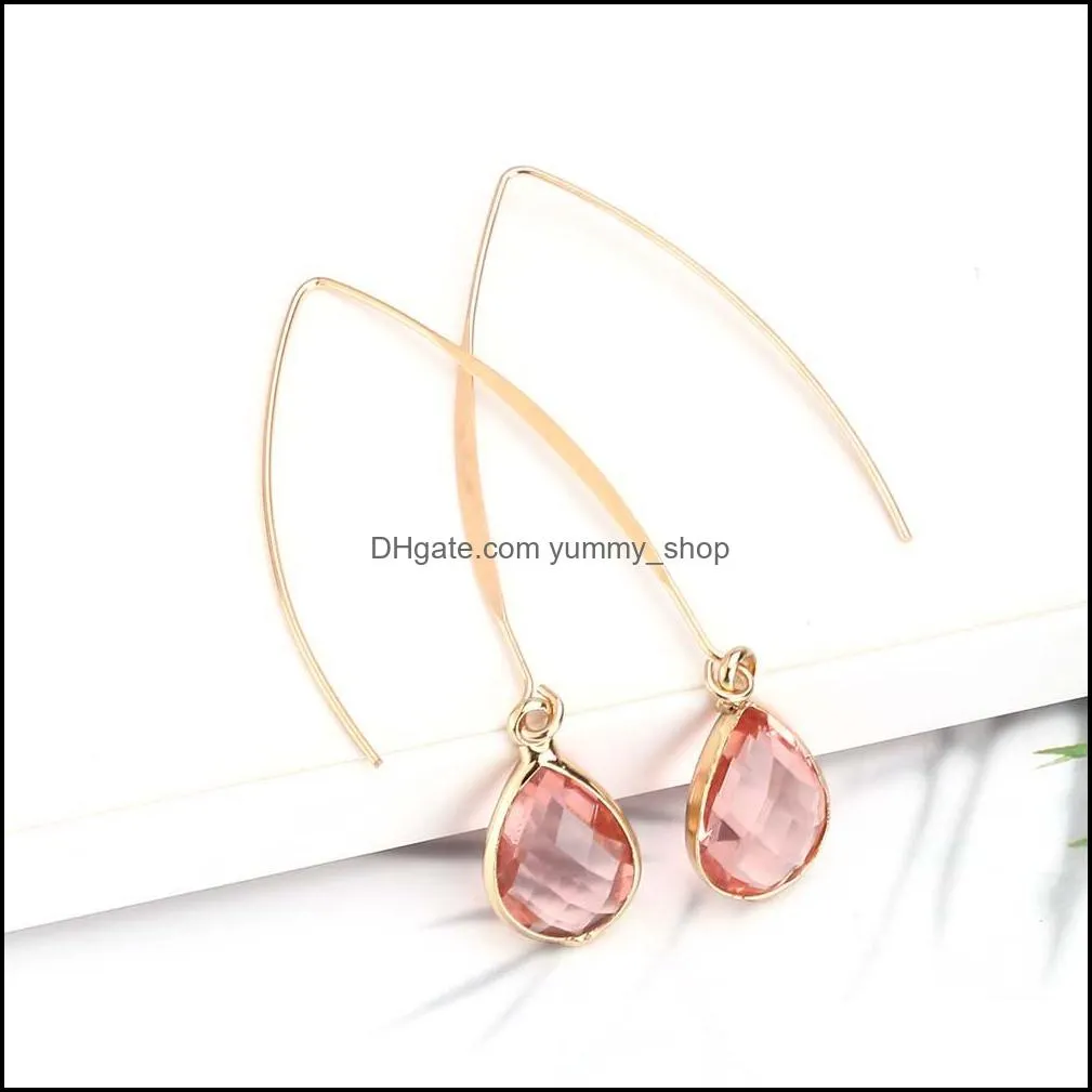 2021 teardrop crystal dangle earrings for women girls charm fashion gold color pink waterdrop long earring bridesmaid jewelry