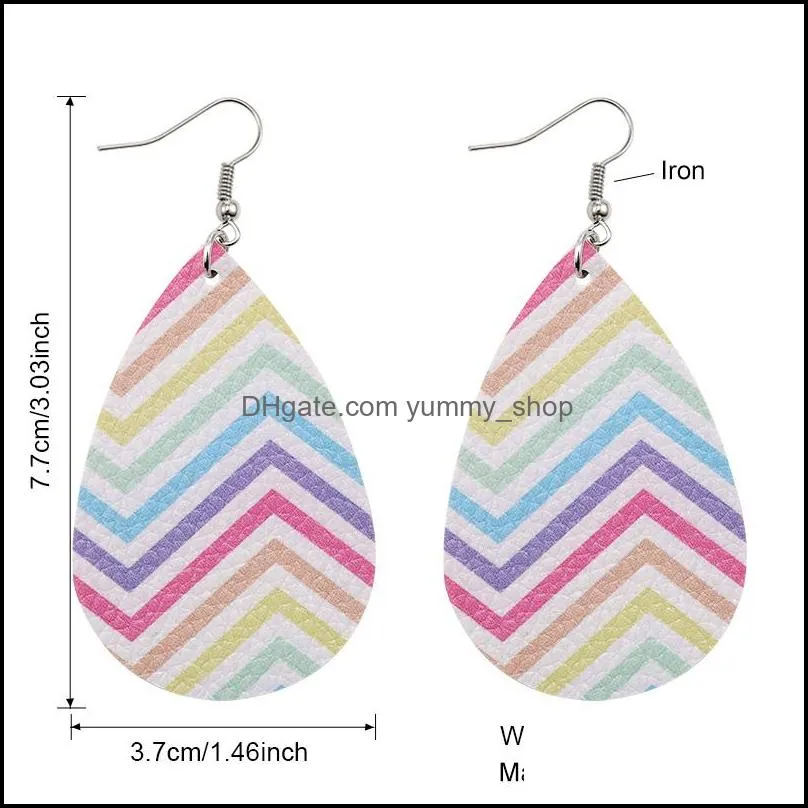 rainbow color heart star print pu leather earrings for women double side leather dangle drop earrings waterdrop ear party wedding