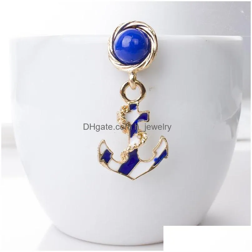 fashion jewelry womens blue sea anchor dangle stud earrings lady earrings