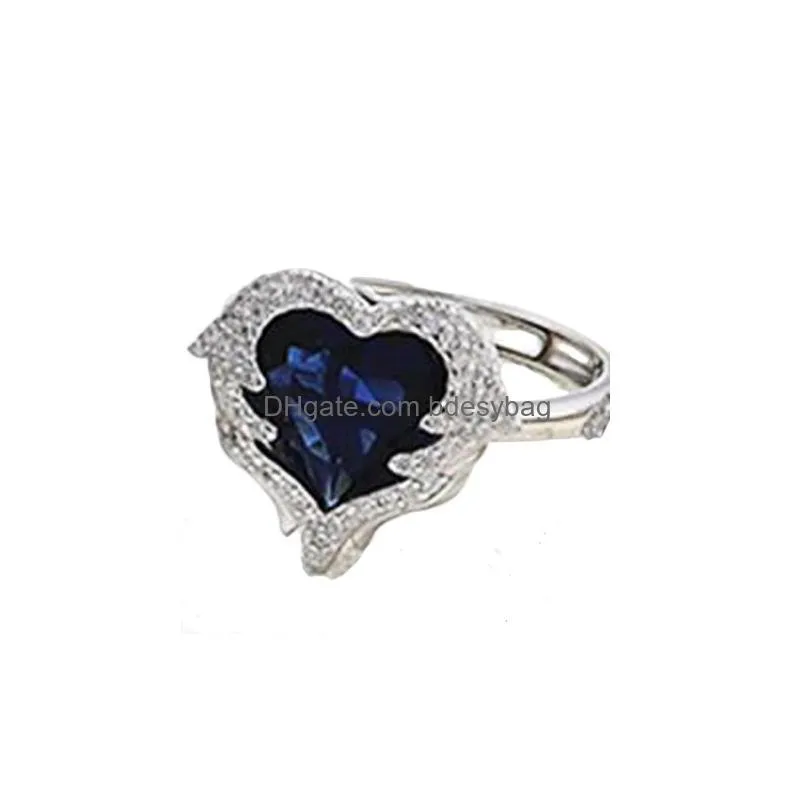 fashion jewelry 925 sterling silver heart gem ring zircon angel wing heart gem ring for women love wish