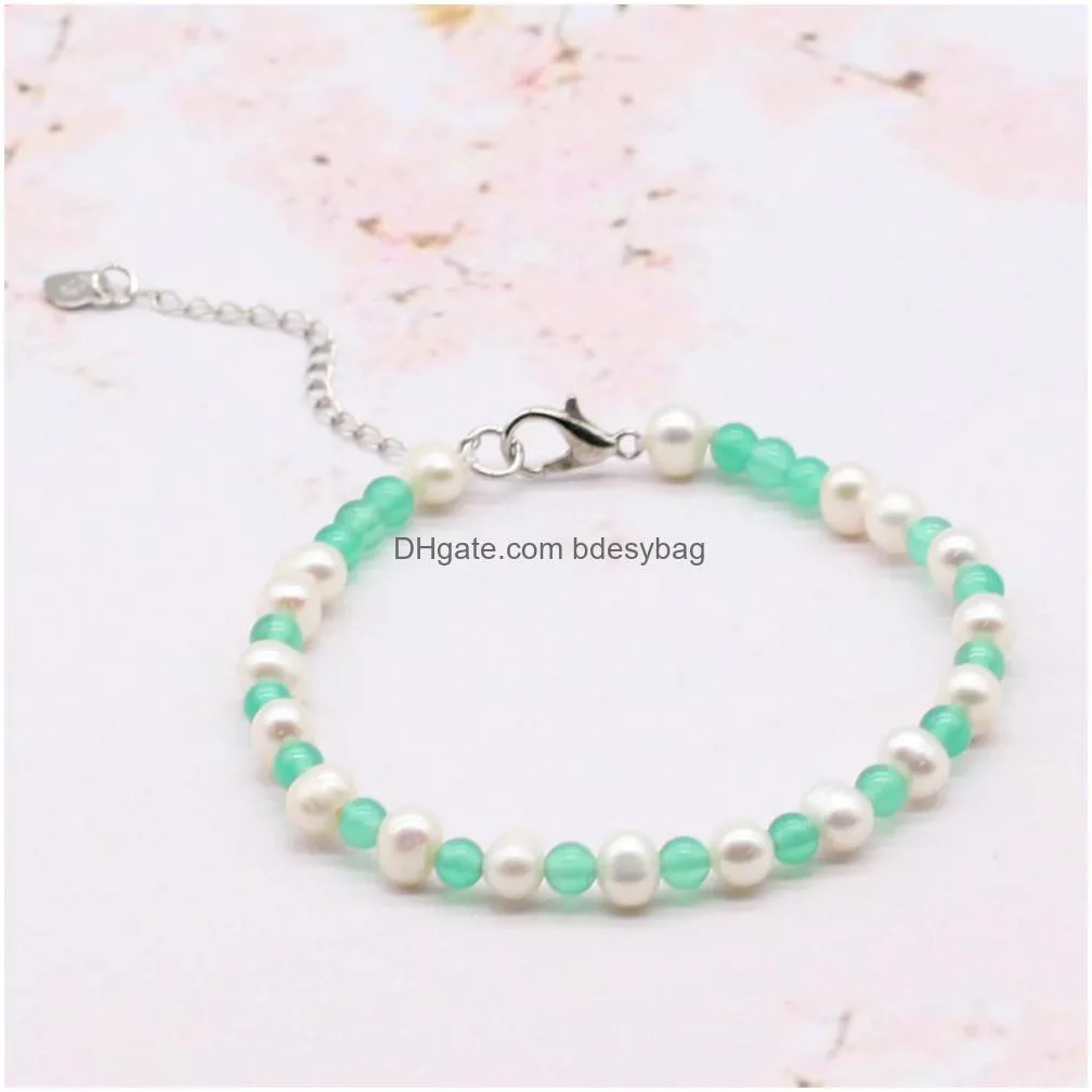 freshwater cultured white pearl beads bracelet 4mm mini stone beads gemstone bracelet bangles for women jewelry