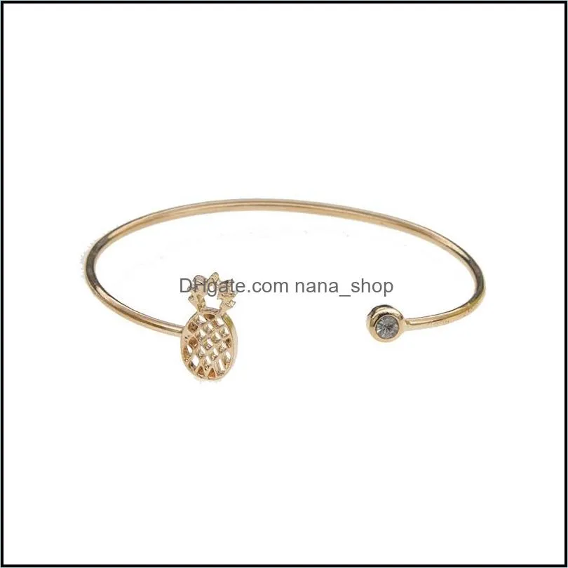 women girl bowknot pineapple vintage gold color chic lovely shining rhinestone bracelets bangles gifts adjustable jewelry wholesale