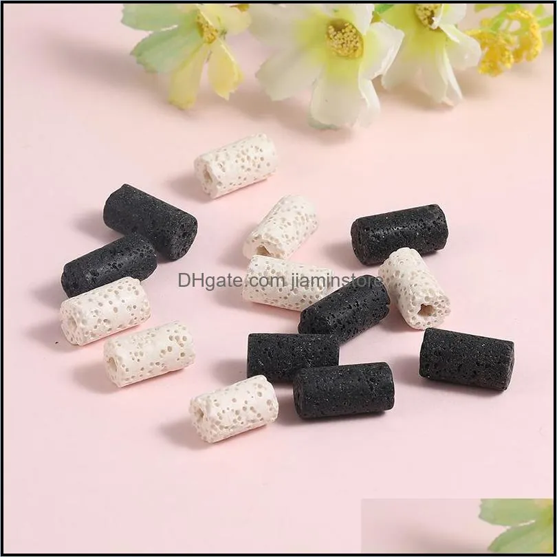 26pcs/lot natural volcanic stone pendant cylindrical beads charms for braselet necklace pendant women men diy jewelry making
