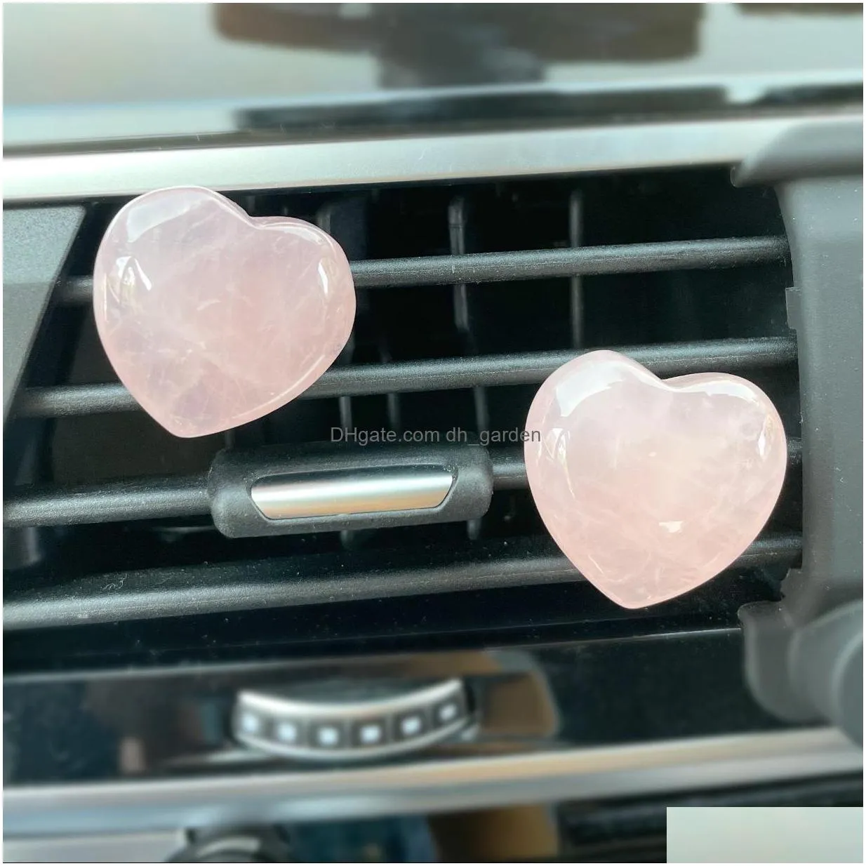 rose quartz stone carving heart shape fashion accessories 2cm car air outlet trim clip crystal healing decoration decor interior acc