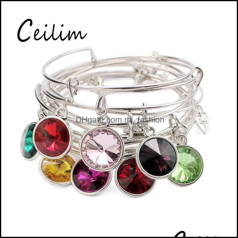  selling fashion usa birthstone pendant charms expandable wire adjustable bangle bracelets for women men lucky jewelry fit brithday