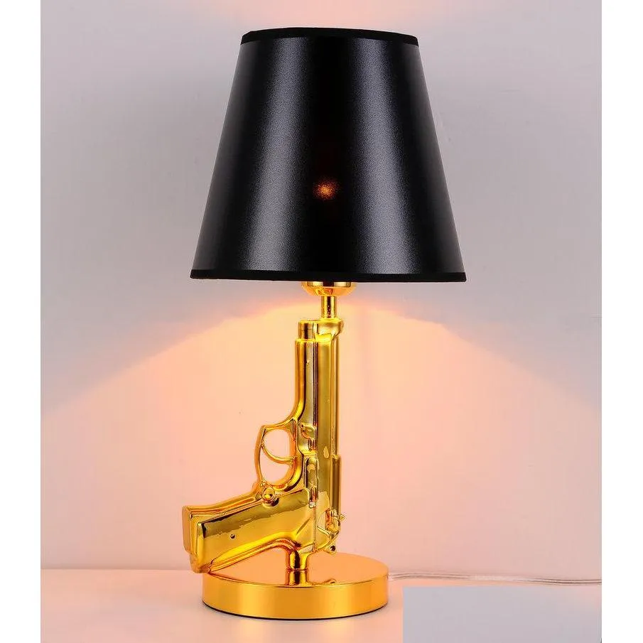 crossborder spot goldplated pistol table lamps el bedside table lights creative personality ak47 long gun value desk lights floor