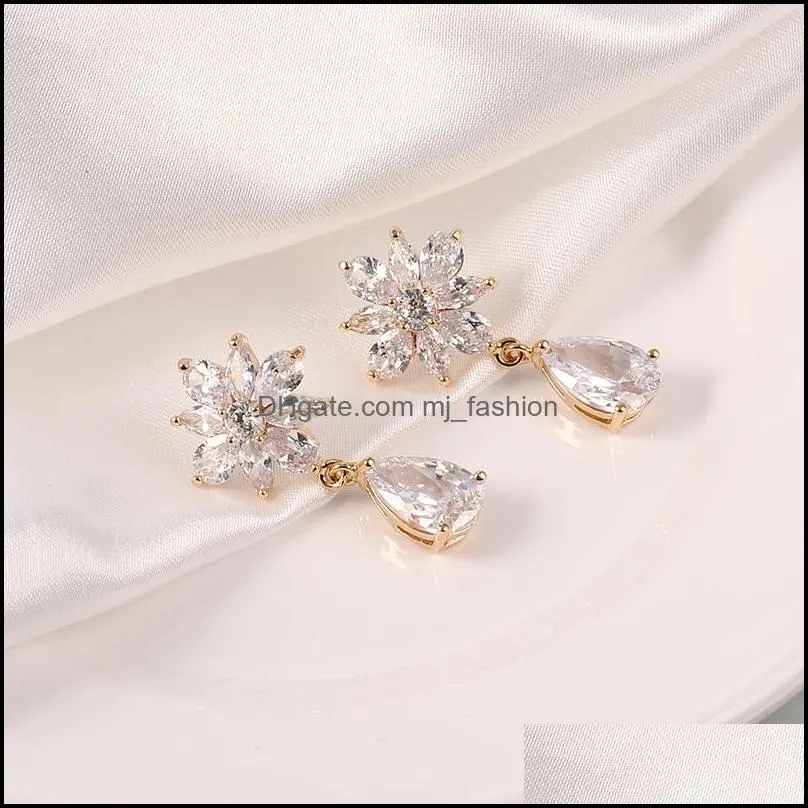 fashion designer cubic zirconia sun flower waterdrop dangle earrings for women bridal wedding chandelier ear earring party jewelry