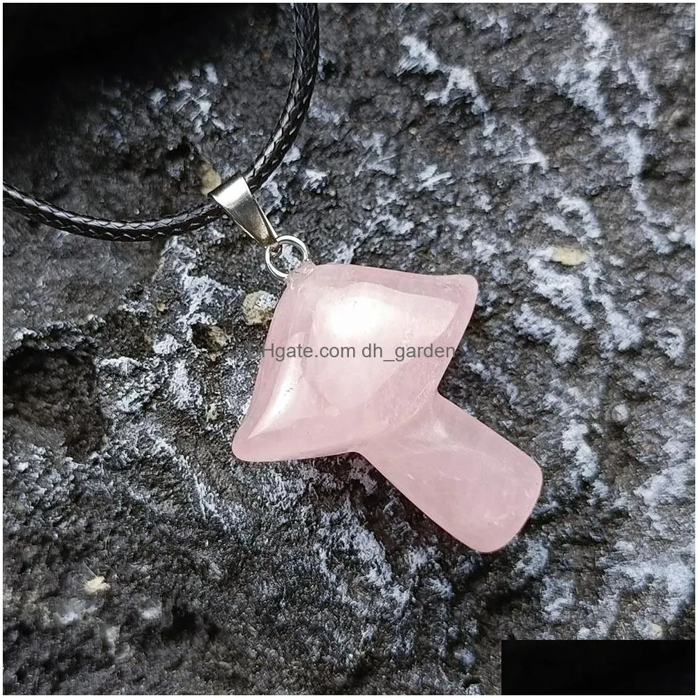 23x28mm mushroom natural stone pendant necklace crystal quartz healing energy rope chain necklace for women gift