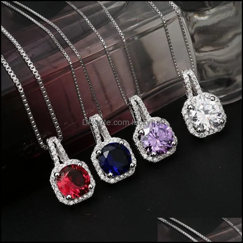 fashion exquisite single cut diamond ladies luxury necklace shiny zircon gemstone pendant necklace for wedding gifts necklace luckyhat