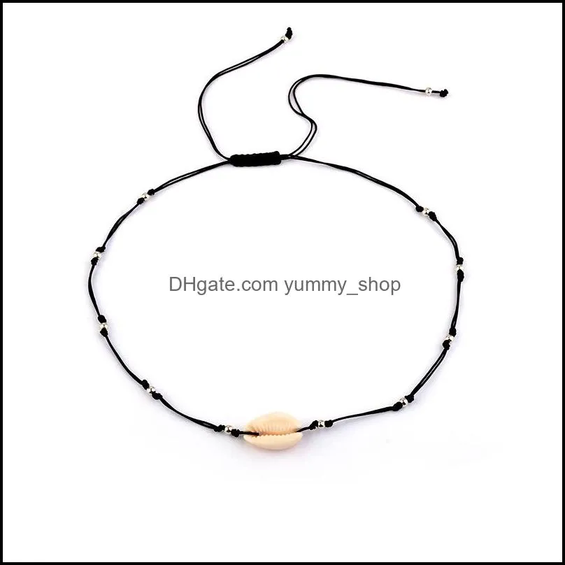 natural summer beach shell choker necklace black rope chain woven silver color beads shell necklace for women accessories jewelry