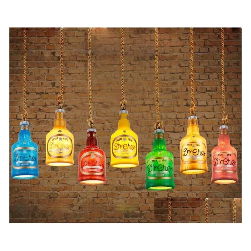 creative bar bar chandeliers shop restaurant lounge personalized single retro wine bottle single head decorative lamps