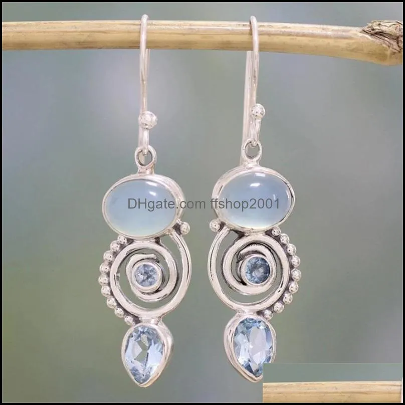2019 vintage ethnic bohemia drop earrings for women mumbai moonstone tibetan silver earring fashion jewelry gift party boho