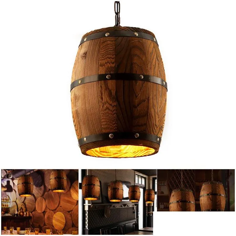 1pcs wood wine barrel hanging fixture pendant lighting cafe restaurant barrel lamp bar cafe lights dining room