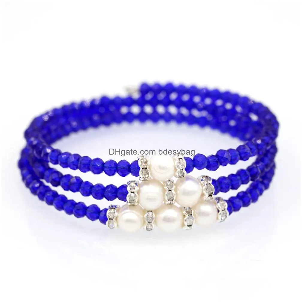 elastic pearl bracelets 3 layers crystal beads freshwater white pearl bracelet charm bangles women jewelry gifts