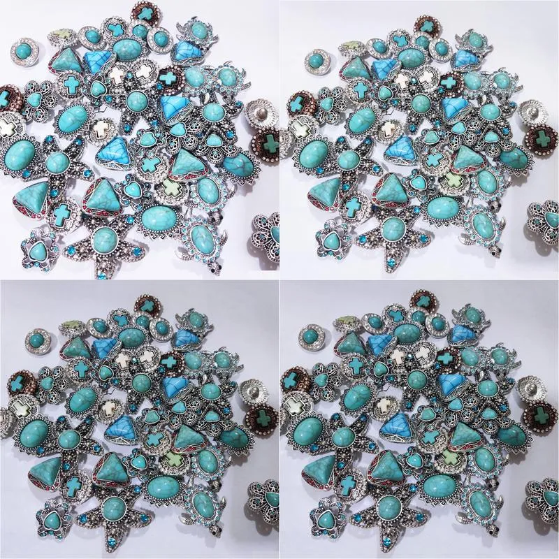 silver color turquoise paved alloy components 18mm snap button charms beads jewelry making diy necklace earrings bracelet supplier