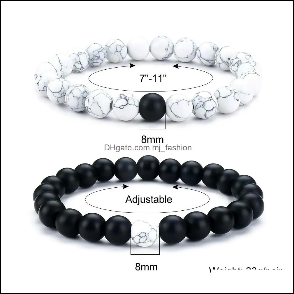 2pc/set fashion natural stone beaded yoga bracelet strands couple magnet friendship bracelets distance lovers jewelry gift