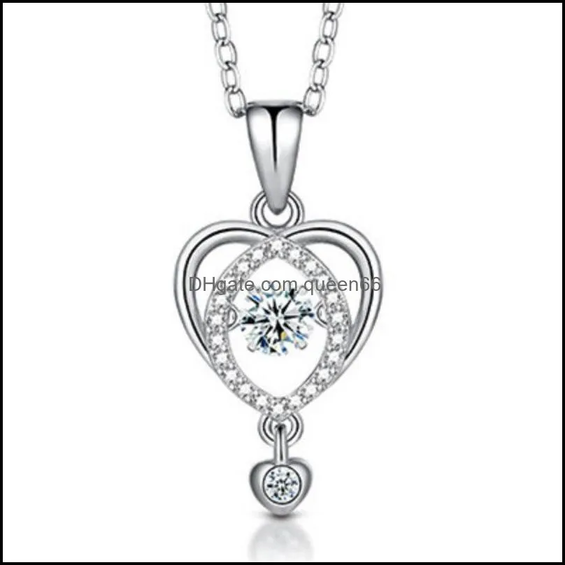 stunning white zircon heart shape pendant necklace valentines day gifts women jewelry romantic sparkling beating heart pendant