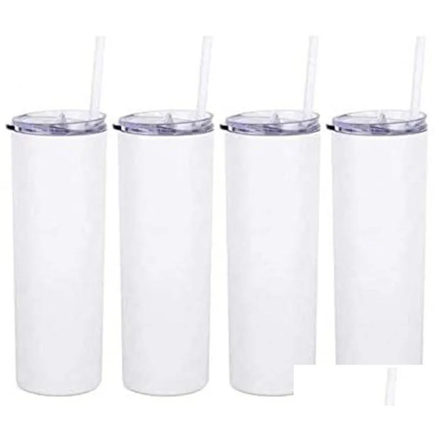 us warehouse sublimation blanks mugs 20oz stainless steel straight white tumbler with lids and straw heat transfer gift water bottles