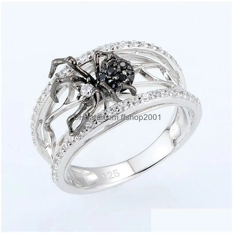 fashion jewelry black spider ring zircon diamond rings