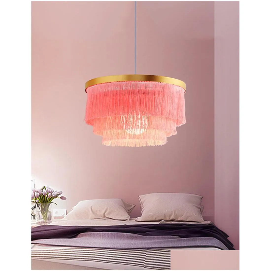 creative nordic modern chandelier lights living room bedroom simple personality color round tassel pendant lamps villa dining room